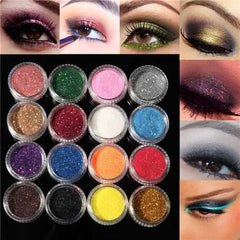 16 Colors Eye Shadow Pigment Glitter Powder Spangle Set Nail Art Decoration DIY Bling Party Shimmer Makeup