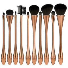 10pcs Soft Goblet Mental Luster Makeup Brushes Set Kit Eye Shadow Blush Blending Cosmetics Tools